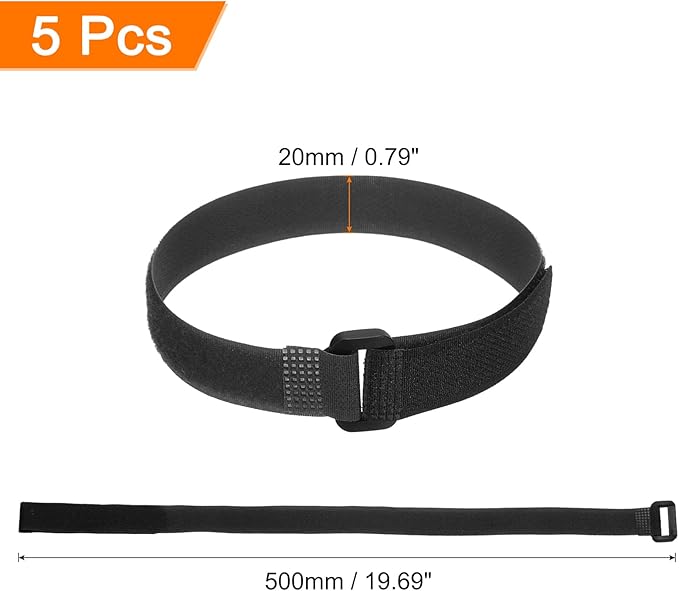 MECCANIXITY 5Pcs Reusable Battery Tie Down Straps,0.8x20" Black Nylon Multipurpose Battery Hold Down Adjustable Cinch Strap Hook Loop Fastening Tie for Quadcopters FPV RC Drone Boat Car