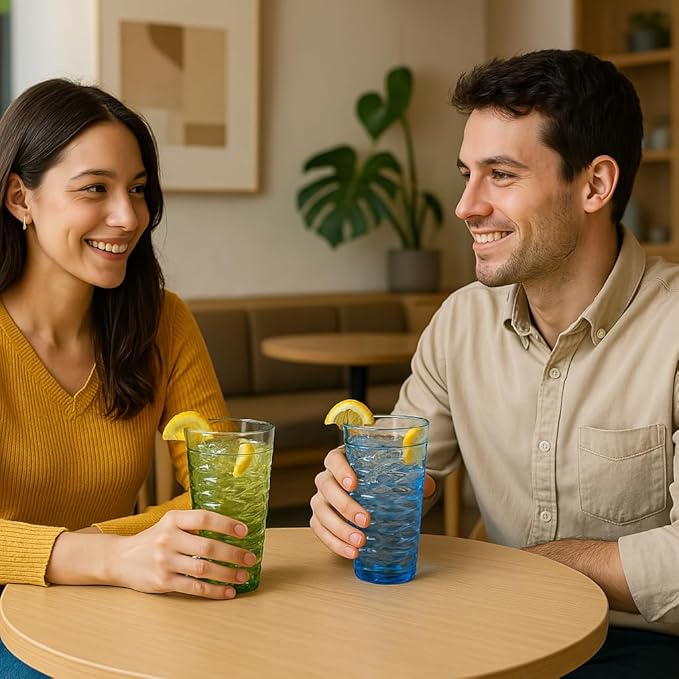 14-ounce Plastic Tumblers, Acrylic Drinking Glasses, set of 6 Green Reusable Plastic Cups, Stackable, BPA-Free, Shatter-Proof, Dishwasher-Safe