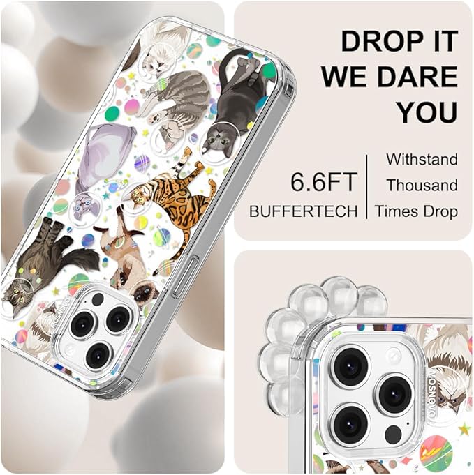MOSNOVO Case for iPhone 12 & iPhone 12 Pro, [Buffertech 6.6ft Military-Grade Drop Protection] [Anti Peel Off Tech] Clear TPU Bumper Phone Case Cover Design - Space Cat