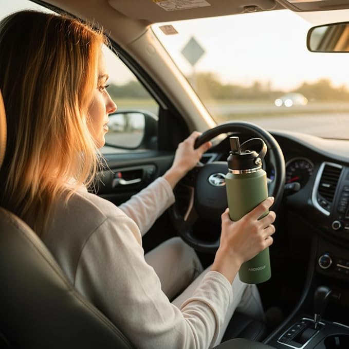 40oz Water Bottle with Powder Coated, Fit in Any Car Cup Holder, Water Bottle with Straw Lids, Stainless Steel Insulated Water Flask Double Wall Leak-proof BPA Free to Keep Cold&Hot