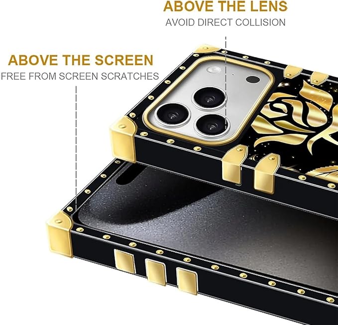 for iPhone 17 Pro Case Luxury Golden Decoration for Girl Women Soft TPU Shockproof Protective Hard PC Back for iPhone 17 Pro Crazy Pattern Shine Gold Rose