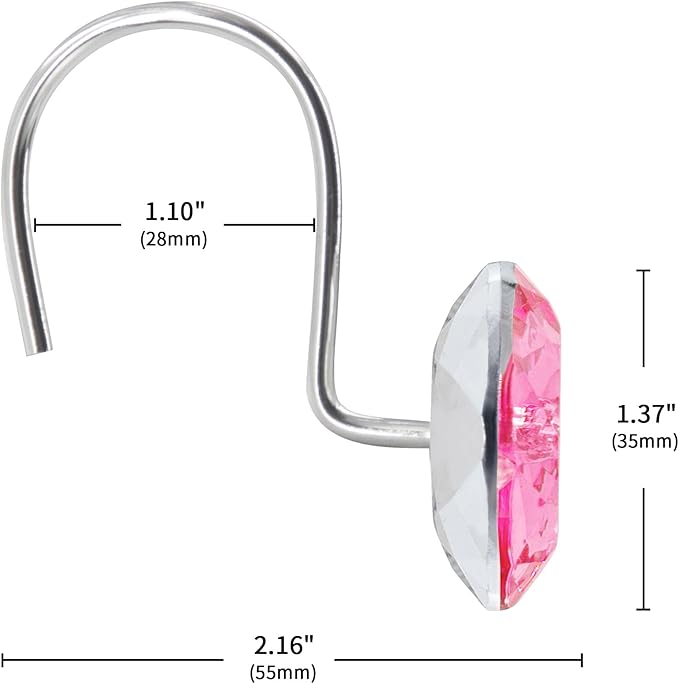 MitoVilla Pink Shower Curtain Hooks Rings, Metal Shower Hooks for Shower Curtain & Liner, Dark Pink Rust Proof Shower Rings for Bathroom Shower Rod, 12 Pack Bathroom Set