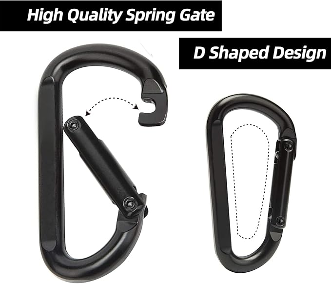 EZYA Heavy Duty Carabiner Clips, 860lbs - 3" Iron Carabiners for Keys, Gym, Camping, Hiking Accessories - D-Ring Keychain Hooks for Hammocks, Backpacks, Outdoor Gear