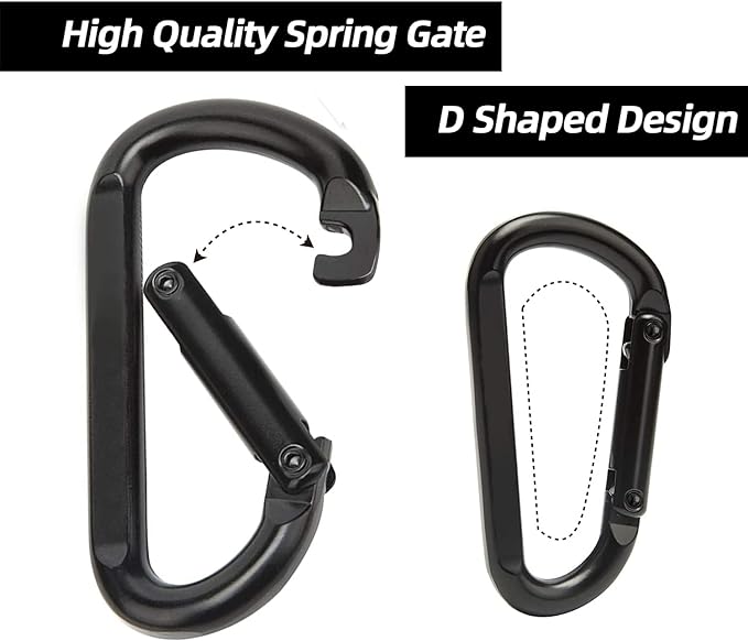 EZYA Heavy Duty Carabiner Clips, 860lbs - 3" Iron Carabiners for Keys, Gym, Camping, Hiking Accessories - D-Ring Keychain Hooks for Hammocks, Backpacks, Outdoor Gear