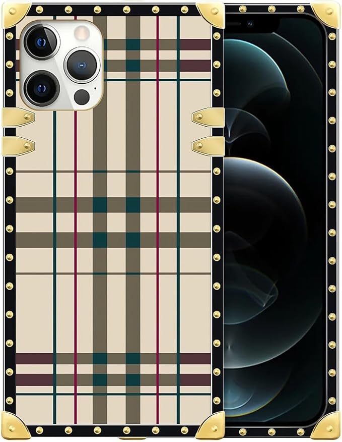 Compatible with iPhone 12 12 Pro Case, Black Red Beige Stripes Luxury Golden Decoration for Girl Women Soft TPU Shockproof Protective Hard PC Back for iPhone 12 12 Pro