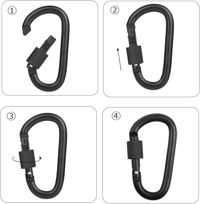 Locking Carabiner Clip, Vonpri 3 Inch D Ring Clips Spring Snap Key Chain Hook Screw Gate Aluminum Carabiners for Outdoor Travel Camping Fishing Hiking Backpack