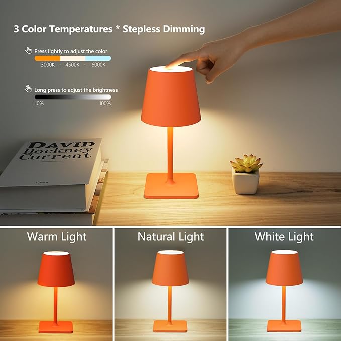 Yogaret Orange Cordless Table Lamp Set of 2-3 Way and Stepless Dimmable - for Restaurant Dining Bedroom Home Bar