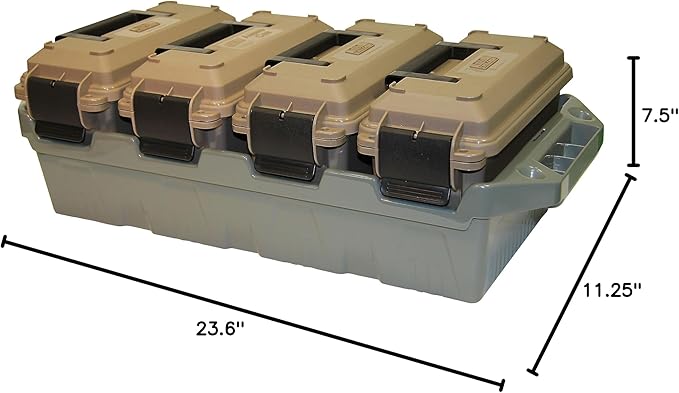 MTM AC4C 4-Can Ammo Crate, 30 Caliber, Convenient size, Stackable, Easy Carry and Transport of 30 Caliber Ammo, Rugged Tactical Carrying Crate, USA Made, Dark Earth/Army Green