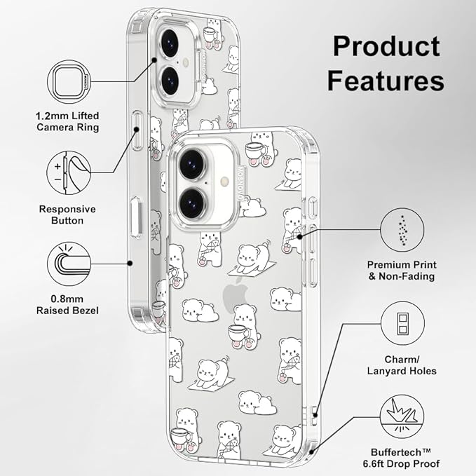 MOSNOVO for iPhone 17 Case, Shockproof Military-Grade Protection 6.6ft Drop Tested, Camera Control, Clear Phone Case for iPhone 17, Cozy Bear Days Design
