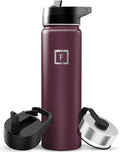 IRON °FLASK Camping & Hiking Hydration Flask with Straw, Wide Mouth Insulated Stainless Steel Sports Water Bottle - 22 oz Burgundy