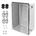LeMotech Electrical Box, IP67 Waterproof Hinged Clear Cover Stainless Steel Latch Junction Box, ABS Plastic Electrical Enclosure with Mounting Plate,Wall Brackets, Cable Glands,13.8"x9.8"x5.9", Grey