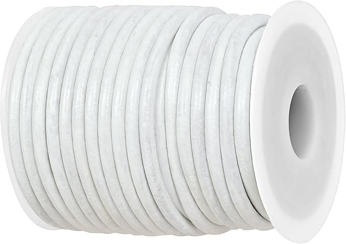 GENIQUE Real/Genuine Round Leather String Cord for Necklace, Bracelets, Jewellery, Braiding (3mm, White)