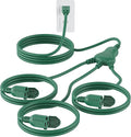 PLUGTUL 27FT Outdoor Extension Cord with Multiple Outlets, 1 to 3 Splitter Max 15FT End to Male Plug (Total 27FT) 16/3 SJTW Waterproof Power Cord for Halloween Christmas, ETL Listed, Green