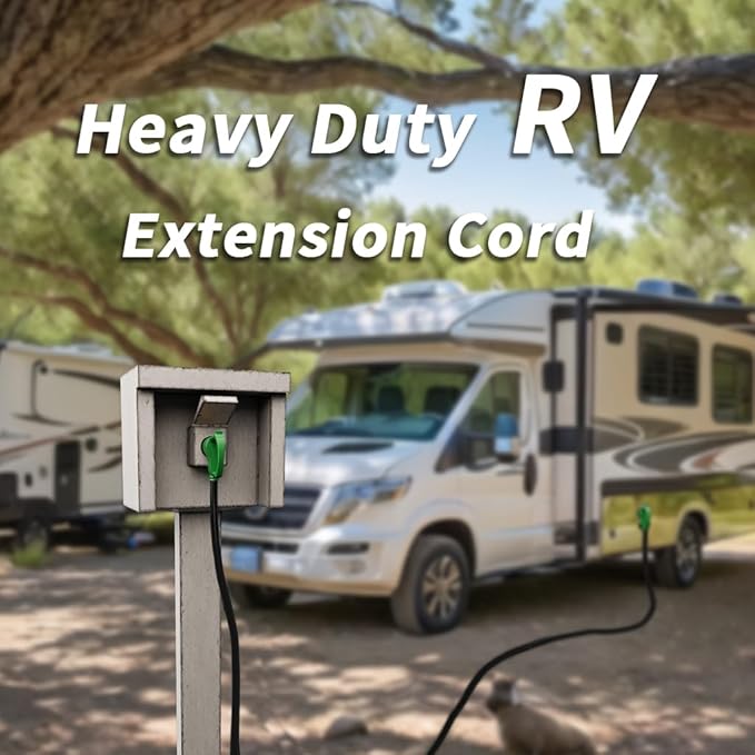 PlugSaf 25 FT 30 Amp RV Extension Cord Outdoor, Flexible Heavy Duty 10/3 Gauge STW RV Power Cord Waterproof with Cable Organizer, NEMA TT-30P to TT-30R, Black-Green, ETL Listed