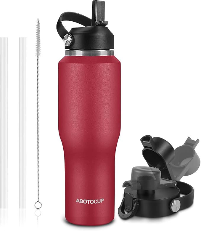 ABOTOCUP 32oz Insulated Water Bottle Keep Cold 24h&Hot 12h, Double Wall Vacuum Insulated Water Bottles with Straw/Spout Lid, Stainless Steel Water Bottles that Fit in Any Car Cup Holder, Leak-proof