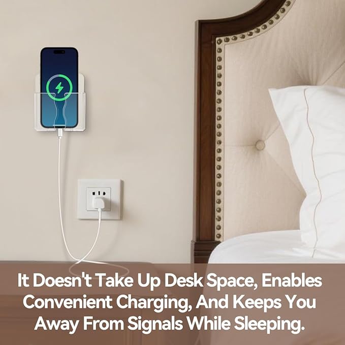 2 Pcs Clear Wall Mount Phone Holders , Self Adhesive Plastic Stand, Compatible With iphone And Android Smartphones. Bedside Cell Mobile Phone Accessories,for Home Office And Dormitories Organizer.