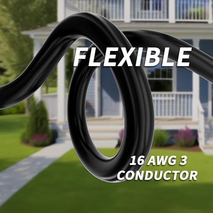 PlugSaf 16/3 Gauge 200 ft Extension Cord Outdoor Black Waterproof, Cold Weatherproof -58°F, Flame Retardant, Flexible 3 Prong Electric Cord for Lawn Office,10A 1250W 16AWG SJTW, ETL Listed