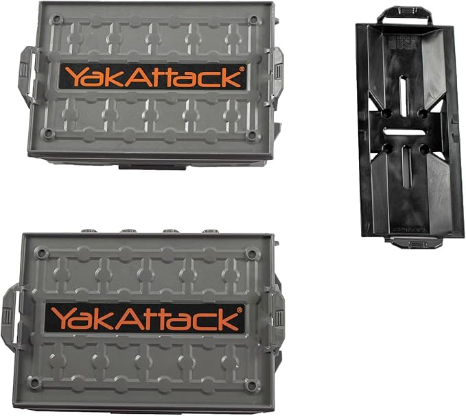 YakAttack TracPak Combo Kit – Battleship Grey | 2 Stackable Storage Boxes + Quick Release Track Base | Fits MightyMount, GearTrac & Kayak Tracks | Space-Saving Fishing Storage | Compact Kayaking Box