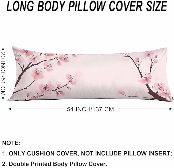 Couch Pillows Decorative Body Pillow Cover Cherry Blossom, Japanese Cherry Pink Rectangle Body Pillowcase for Men Women, Body Pillow Covers 20" X 54" Cushion Cases for Sofa Bed