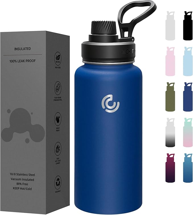 Sports Water Bottle 32oz, Insulated Water Bottle with Handle,Stainless Steel,Simple Modern,Suitable for Travel, School, Boy, Girl(Cobalt)