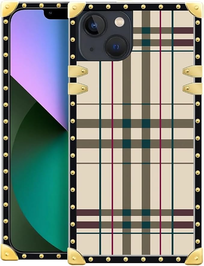 Compatible with iPhone 13 Case, Black Red Beige Stripes Luxury Golden Decoration for Girl Women Soft TPU Shockproof Protective Hard PC Back for iPhone 13