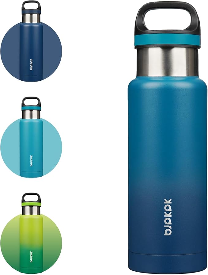 BJPKPK Insulated Water Bottle 18OZ Stainless Steel Water Bottle with Handle Double Walls Vacuum Insulated BPA Free Flask, Indigo Black