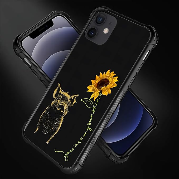 for iPhone 11 Case, Pig Sunflower Yellow Sunshine Pattern Graphic Design Girl Boy Soft Silicone Hard Acrylic Shock Protection for iPhone 11