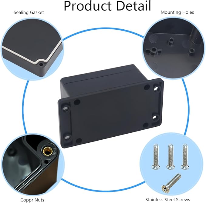 2 Pack Project Box IP65 Waterproof Junction Box ABS Plastic Black Electrical Boxes DIY Electronic Project Case Power Enclosure with Fixed Ear 3.94 x 2.68 x 1.97 inch(100x68x50mm)