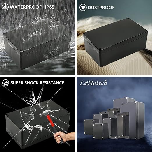 LeMotech Project Box ABS Plastic IP65 Waterproof Dustproof Electrical Junction Box Outdoor Enclosure for Electronics Black 7.87 x 4.72 x 2.95 inch (200 x 120 x 75 mm)(Pack of 2)