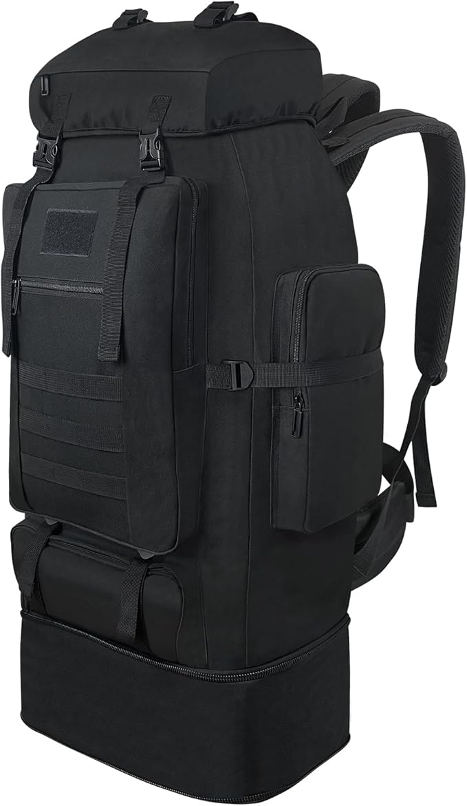 Hiking Backpack, 100L Large Camping Backpack, Expandable Waterproof MOLLE Rucksack, Outdoor Sport Travel Daypack Military Tactical Back pack for Men Women (Black)