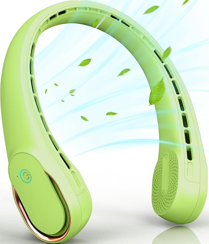 FrSara Bladeless Portable Neck Fan, 5200mAh, 3-Speed, 360° Surround Wind, Ultra-Quiet, USB Rechargeable, Wearable Portable Fan, Avocado Green