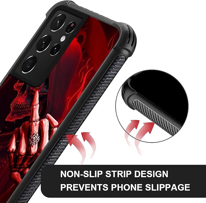 for Samsung Galaxy S21 Ultra Case, Gestures Funny Skull Pattern Graphic Design Girl Boy Soft Silicone Hard Acrylic Shock Protection for Samsung Galaxy S21 Ultra