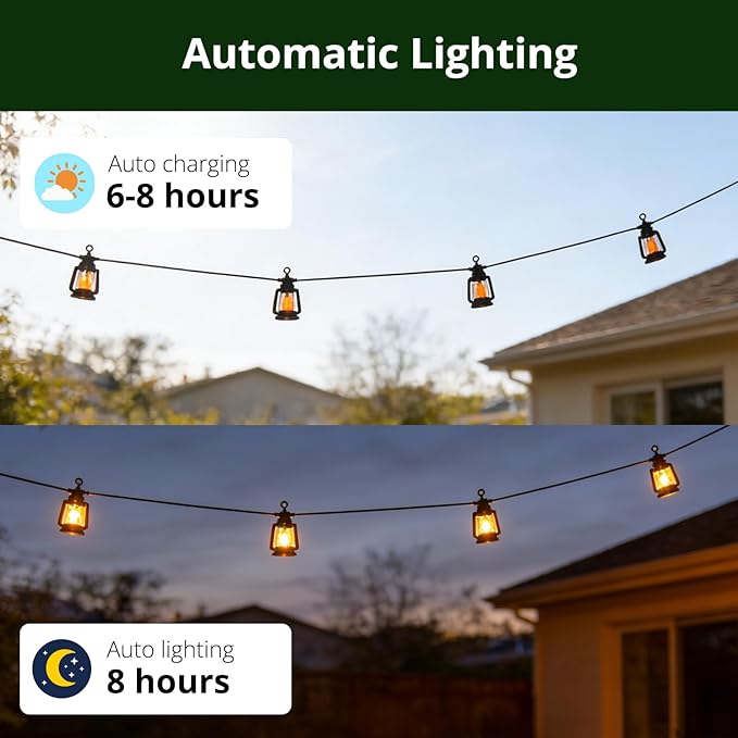 Solar Outdoor String Lights 19FT Waterproof Patio Lights with 10 LED Bulbs for Garden, Backyard,Party, Cafe, Camping 2200K