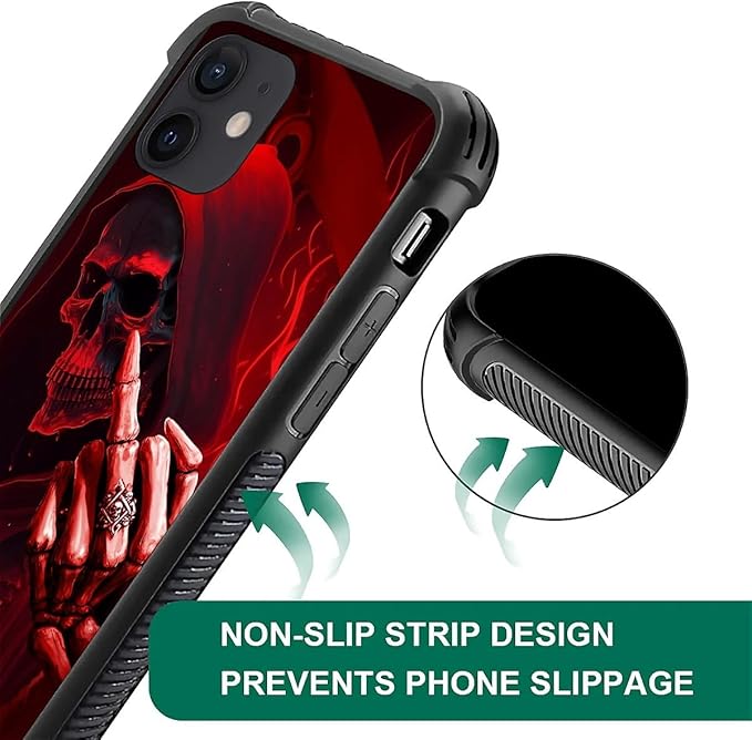 for iPhone 12/12 Pro Case, Gestures Funny Skull Pattern Graphic Design Girl Boy Soft Silicone Hard Acrylic Shock Protection for iPhone 12/12 Pro