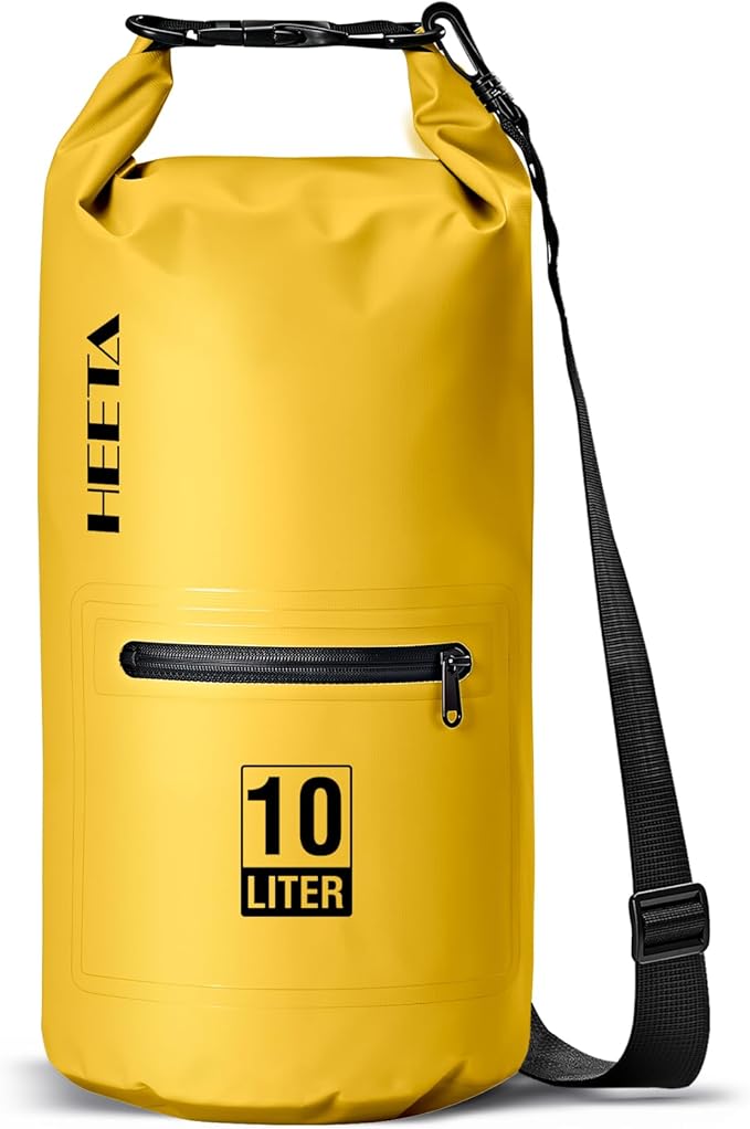 HEETA Waterproof Dry Bag with Front Zippered Pocket for Women Men, 5L/10L/20L/30L/40L Roll Top Lightweight Dry Storage Bag Backpack for Travel, Kayaking, Boating, Rafting, Camping, Hiking & Beach