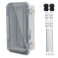 IP67 Waterproof Junction Box, ABS Plastic Electrical Enclosure with Stainless Steel Latch, Hinged Cover Electric Box with Mounting Plate, Wall Brackets & Cable Glands 200x100x70mm