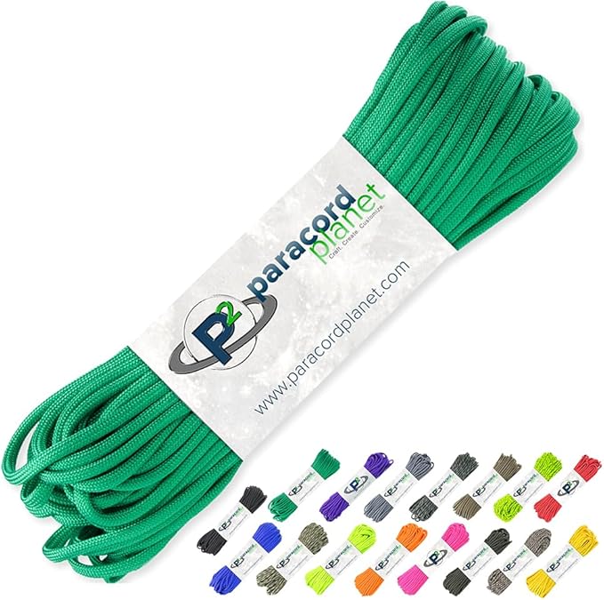 Paracord Planet 100' Hanks Parachute 550 Cord Type III 7 Strand Paracord Top 40 Most Popular Colors (Kelly Green)