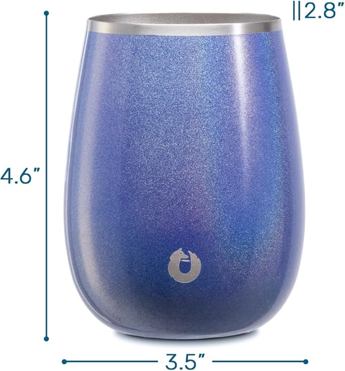SNOWFOX Premium Vacuum Insulated Stainless Steel Grand Pinot Wine Glass, Chilled Wine Stays Icy Cold, Stemless Cocktail Glasses, Elegant Home Entertaining, Classic Barware, 12oz, Shimmer Blue