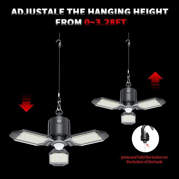 Motion Sensor Garage Light Plug in, 8000LM Shop Light 3 Modes, 3 Deformable LED Panels, 6500K Indoor Motion Sensor Light Bulb for Garage, Barn, Basement (2 Pack)