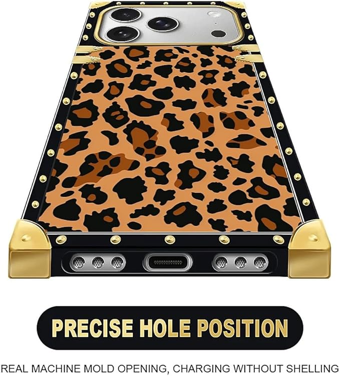 for iPhone 17 Pro Case Luxury Golden Decoration for Girl Women Soft TPU Shockproof Protective Hard PC Back for iPhone 17 Pro Crazy Pattern Brown Leopard Texture