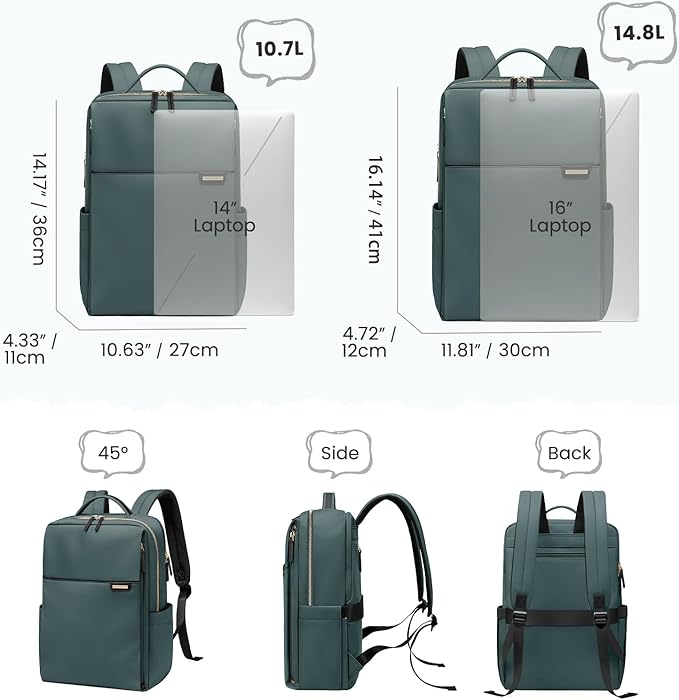 Laptop Backpack for Women, Work Business Traval Computer Backpacks with Laptop Compartment Waterproof Casual Daypack for Travel College,16Inch,DarkGreen