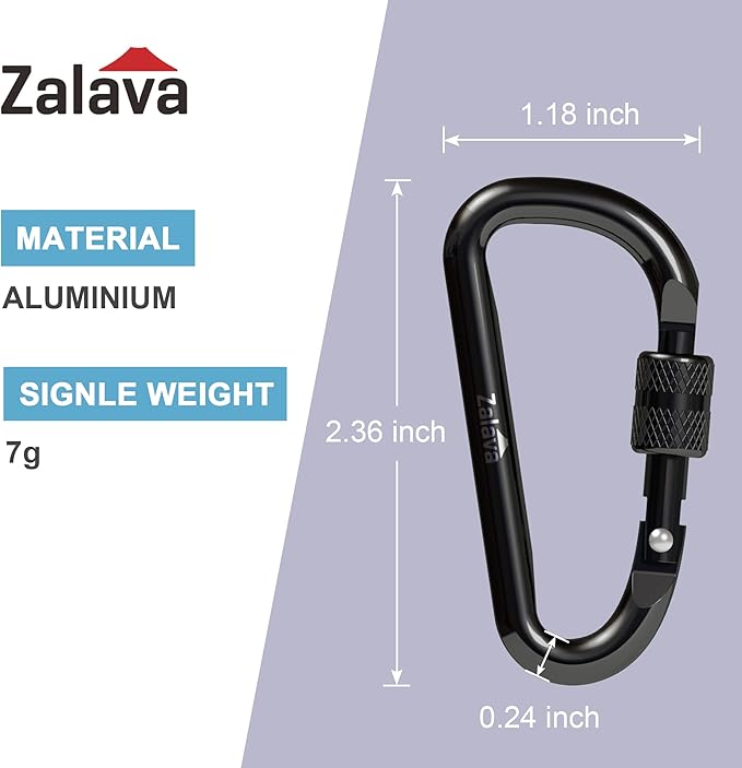 6PCS Carabiner Keychain, 2 inch Aluminum D-Clip Caribeener with Hook