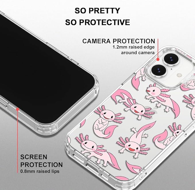 MOSNOVO for iPhone 17 Case | Military Grade 6.6ft Drop Tested | Camera Control | Clear with Pink Axolotl Design