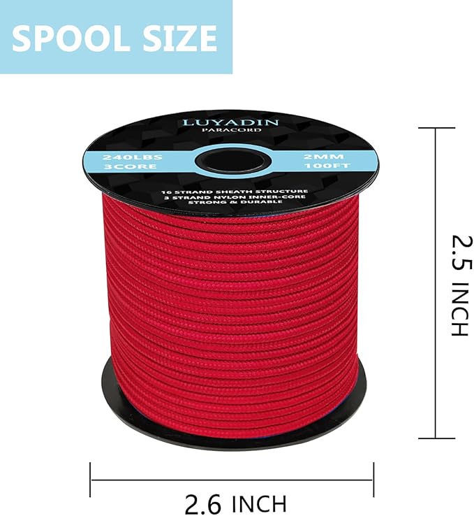 Paracord 240lb - Diameter 2mm Micro Utility Cord -3 Strand Parachute Spool Cord - 100ft 200ft,Paracord for Camping,Hiking,Fishing,Outdoor and DIY