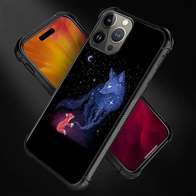 for iPhone 16 Pro Case, Galaxy Fox Wolf Pattern Graphic Design Girl Boy Soft Silicone Hard Acrylic Shock Protection for iPhone 16 Pro