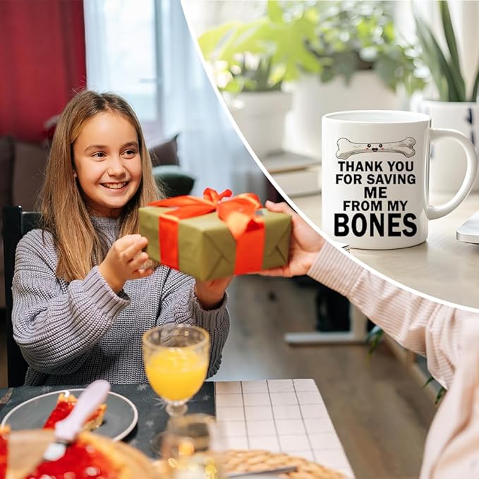 RZHV Thank You For Saving Me From My Bones Coffee Mug, Bone Surgery Mug, Christmas Thank You Gifts for Men Women Orthopedic Spinal Surgeon Nurse Doctor, Graduation Gifts for Orthopedic Student