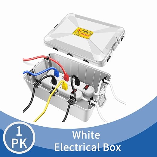 NineLeaf Large Outdoor Electrical Box Waterproof (12.5 x 8.5 x 5 inch), IP54 Weatherproof Extension Cord Cover with 7 Cable Seal Entry, Protect Power Strip, Timer Outlet Plug, Holiday Light,Grey
