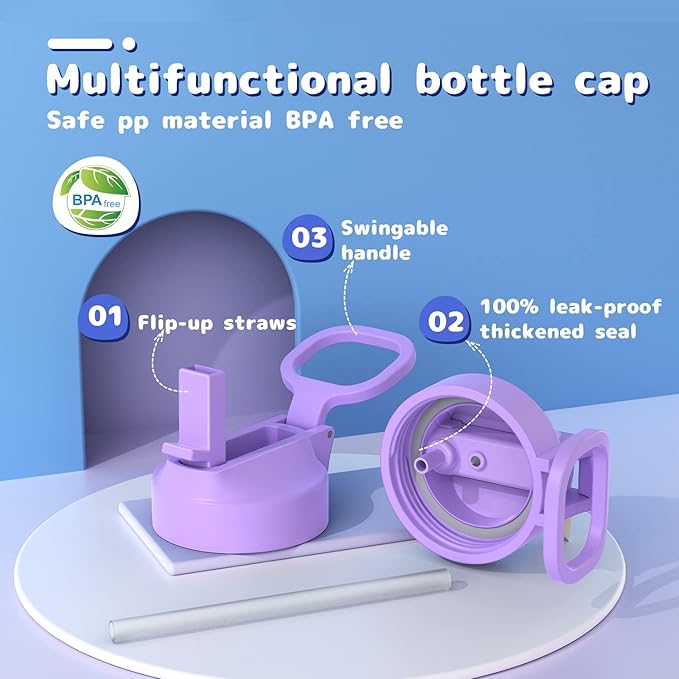 Kids Water Bottle, 16oz Water Bottles with Straw and Stickers, Stainless Steel Vacuum Double Wall Insulated cup, Kids Water Bottle for School, Gifts for Girls(Purple and Blue)