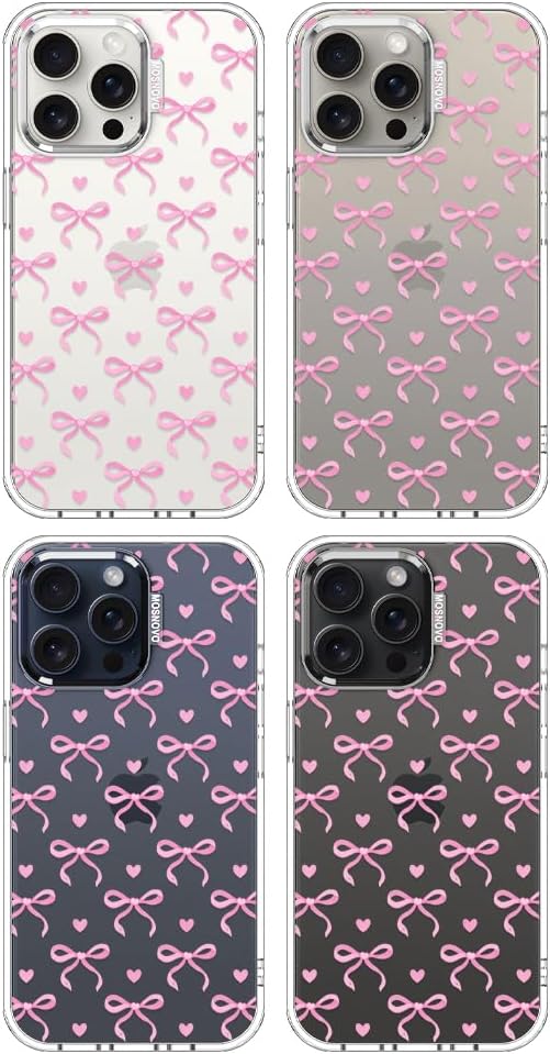MOSNOVO Case for iPhone 15 Pro Max, [Buffertech 6.6ft Military-Grade Drop Protection] [Anti Peel Off Tech] Clear TPU Bumper Phone Case Cover Design - Bowtiful Love