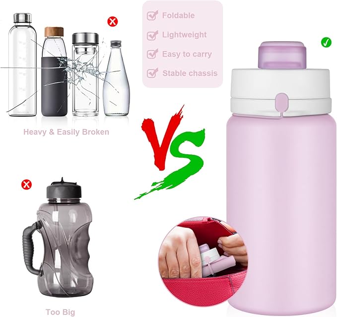 PLTCAT Collapsible Foldable BPA Free Reusable Lightweight Leak-Proof Travel Silicone Water Bottle for Travel, Gym, Hiking, Office, Camping